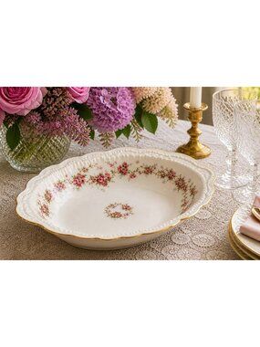 Haviland New York Vintage Serving Bowl With Gold Trim & Pink Roses America